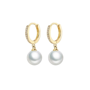 French vintage gold hoop earrings with white pearls and sparkling diamond accents