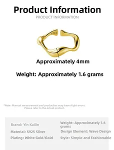 Detailed view of S925 sterling silver wavy open ring with 4mm width and gold plating