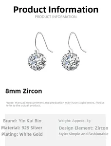 Detail view of 925 silver hook earrings with 8mm zircon stone and product specifications