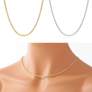 Classic 925 silver tennis necklace with 4-prong zircon in gold and silver finishes