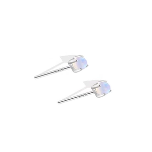 Minimalist S925 sterling silver stud earrings with round moonstone in four-prong setting