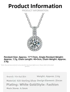 Detailed size chart for the S925 sterling silver halo pendant necklace and O-chain set