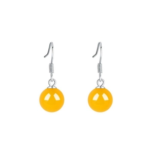 Retro S925 Sterling Silver Yellow Agate Drop Earrings For Women Simple Ethnic Style Round Bead Ear Hook Fashion Jewelry Gift
