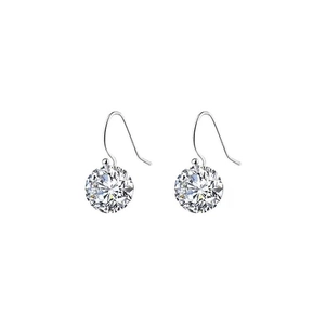 Classic S925 sterling silver drop earrings with round brilliant-cut cubic zirconia stones