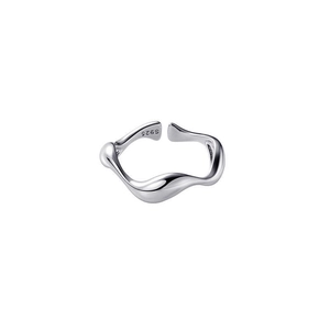 Minimalist 925 sterling silver irregular wave ring with a polished liquid metal texture