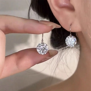 Elegant S925 sterling silver drop earrings with brilliant round cut cubic zirconia stones