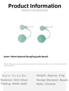 Detail view of 6-10mm green aventurine double bead earrings with S925 silver studs