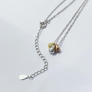 Three-tone teardrop pendant necklace in S925 sterling silver with gold and rose gold finish
