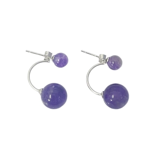 S925 silver stud earrings featuring elegant purple amethyst beads in a minimalist design