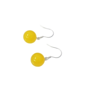 Minimalist S925 sterling silver earrings with yellow natural agate round beads on hooks