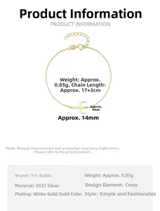 Spécifications de taille pour bracelet croix en argent S925 avec chaîne de 17+3 cm