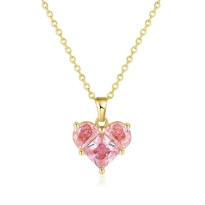 Collier Pendentif Cœur en Argent Sterling 925 Zirconia Rose pour Femme Élégant Bijoux Incrustés de Cœur Plaqué Or Argent Cadeau