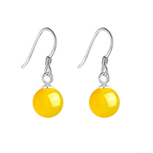 Minimalist S925 sterling silver hook earrings with round polished yellow agate beads