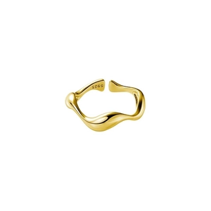 Minimalist 925 sterling silver open ring with gold plated irregular wavy fluid design