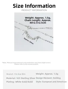Detailed view of S925 silver smile necklace with dimensions and 20mm pendant size