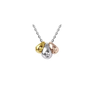 Three-tone teardrop pendant necklace in gold silver and rose gold on a thin silver chain