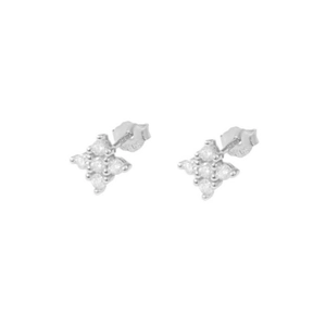 Sparkling S925 sterling silver star stud earrings with five zircons on white background