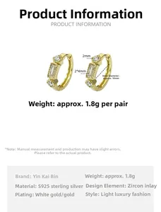 Detailed size specifications for gold S925 sterling silver hoop earrings with cubic zirconia