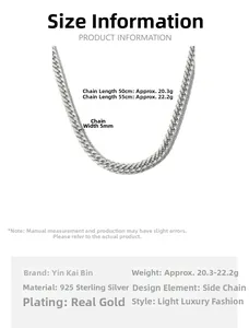 Detail showing 925 sterling silver curb chain specifications with 5mm width and gold plating