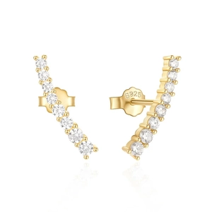 Luxurious S925 sterling silver gold-plated ear climbers with sparkling zircon stones
