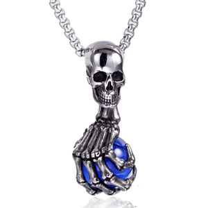 Collier Pendentif Crâne et Griffe de Fantôme Gothique Vintage Pour Hommes Bijoux Punk Rock En Acier Inoxydable Pendentif Main de Crâne Strass