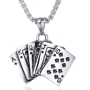 Ciondolo in Acciaio Inossidabile con Carta da Poker Vintage Hip Hop per Uomo Retro Scala Reale Ciondolo Solo Senza Catena