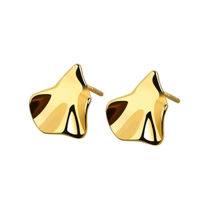 Polished S925 sterling silver irregular wavy gold stud earrings with a glossy finish
