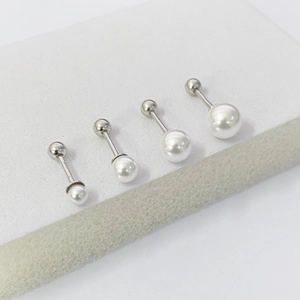 Set of four elegant S925 silver round pearl stud earrings with secure screw backings