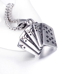 Collana con ciondolo Poker Royal Flush da uomo in acciaio argento vintage hip hop