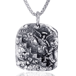 Pendentif Carré en Relief d'Ange Seul Sans Chaîne en Acier Inoxydable Bijoux Religieux Rétro pour Hommes Femmes