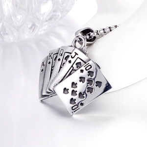 Pendaglio da uomo hip hop in acciaio inox con carte da poker Royal Flush stile vintage