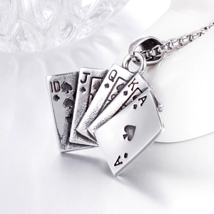 Collana hip hop in acciaio inossidabile con ciondolo a forma di carte da poker argento