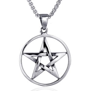 Pendentif Seul (Sans Chaîne) Étoile Pentagramme Creux en Acier Inoxydable pour Hommes Bijoux de Mode Vintage Cool