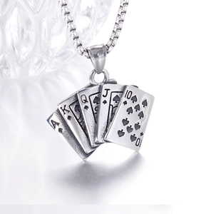 Collana con ciondolo carte da poker hip hop in acciaio inossidabile design Royal Flush