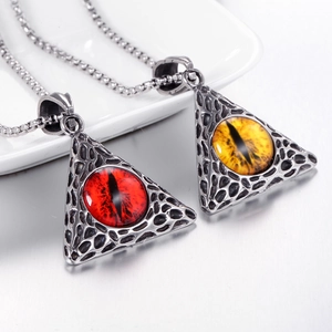 Pendentifs triangulaires rétro rouge et jaune avec texture nid d'abeille sur chaînes