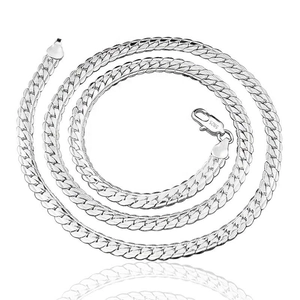 Minimalist S925 sterling silver flat curb chain necklace with secure lobster clasp