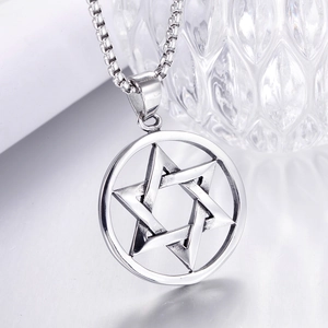 Pendentif étoile de David vintage en acier inoxydable avec chaîne à mailles pour hommes