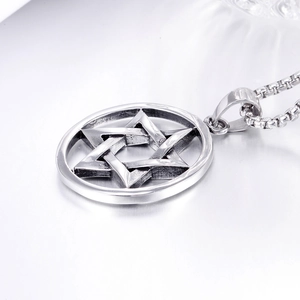 Collier pour homme en acier inoxydable avec pendentif étoile hexagramme évidée