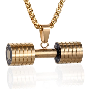 Collier Pendentif Haltère de Fitness pour Hommes en Acier Inoxydable Plaqué Or Bijoux Sportifs Gym Accessoire Go Fit