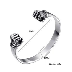 Détails du bracelet poing en acier inoxydable rétro avec dimensions 60mm et 18mm