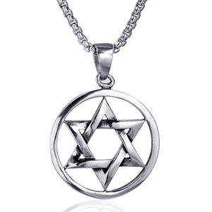 Pendentif Seul en Acier Inoxydable Hexagramme Étoile de David Géométrique pour Homme Bijoux Hip Hop Punk Couleur Acier