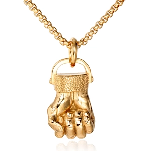Vintage 316 Stainless Steel Fist Pendant Necklace For Men Punk Hip Hop Style Fist Shape Steel Gold Color Jewelry Gift