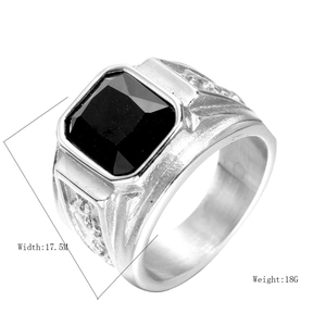 Bague dragon en acier inoxydable pour homme avec pierre noire carrée, largeur 17,5 mm