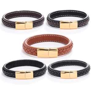 Fashion Men's Braided Leather Bracelet With Titanium Steel Magnetic Clasp Multi-Layer Woven Punk Retro Unisex Wristband Jewelry