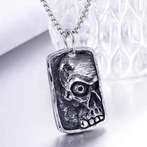 Vintage stainless steel mummy skull pendant necklace with high relief box chain