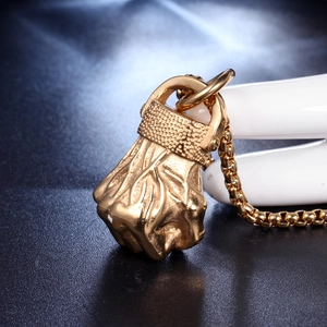 Polished gold boxing glove pendant necklace with box chain for sports fashion style
