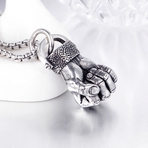 Vintage stainless steel fist pendant necklace for men with durable box chain detail