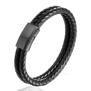 Bracelet en Cuir Tressé Personnalisé pour Homme Fermoir Magnétique en Acier Titane Double Couche Punk Bijoux Cadeau
