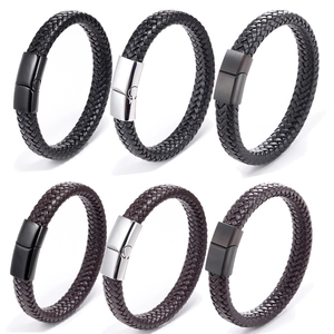 Men's Braided Leather Bracelet With Stainless Steel Magnetic Clasp Casual Woven Wristband For Daily Casual Business Jewelry Gift