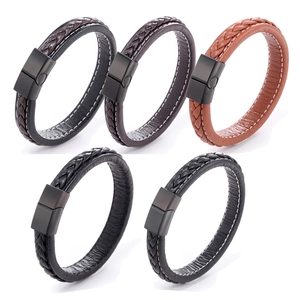 Braided leather bracelets for men with magnetic clasps in black and brown colors